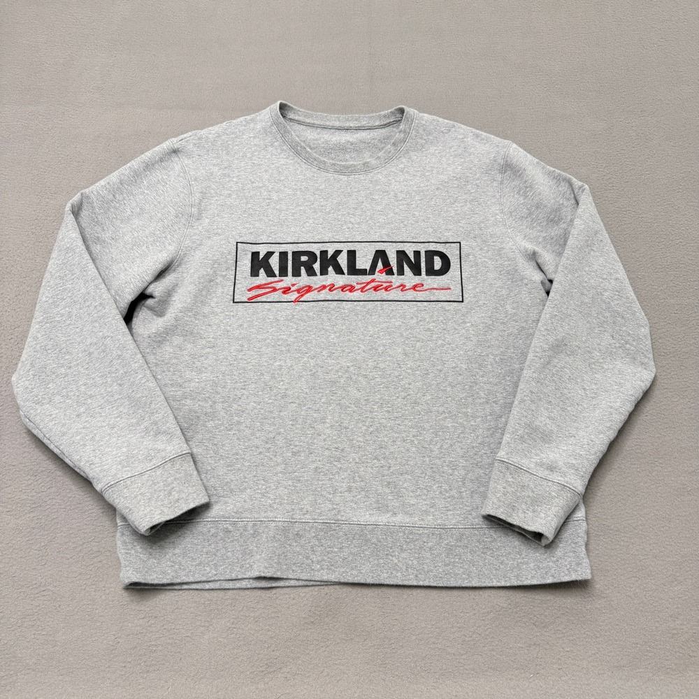 Kirkland Signature Sweatshirt Mens M Gray Logo Embroidered Fleece Pullover Crew